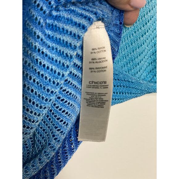 Chico's Blue Ombre Open Knit Round Neck Lightweight Sheer Top SMALL - Picture 4 of 9